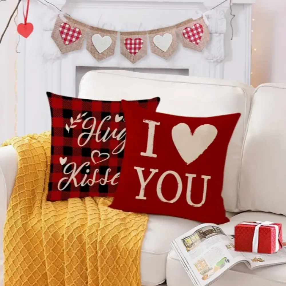 18X18 Sets of 2 Valentine's Day Throw Pillow Covers (*No Inserts) Canvas Feel Set Heart 17A or 17B