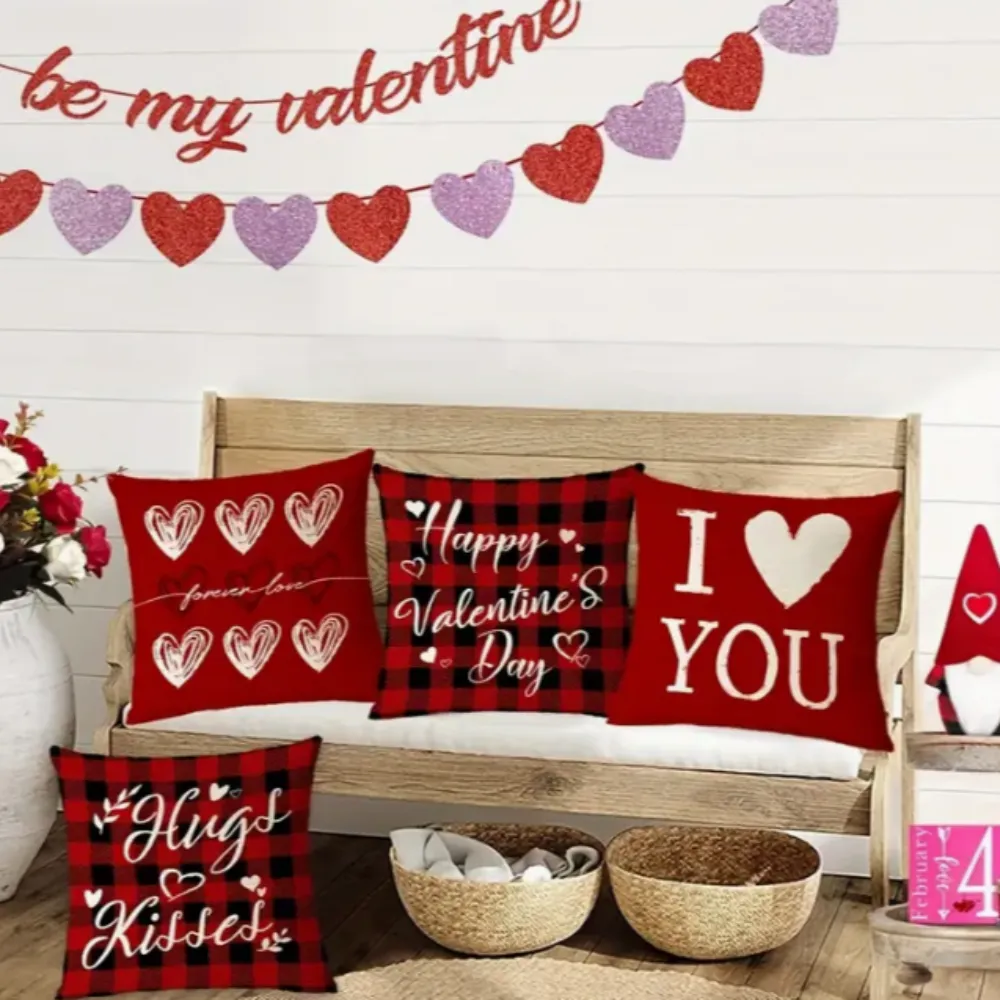 18X18 Sets of 2 Valentine's Day Throw Pillow Covers (*No Inserts) Canvas Feel Set Heart 17A or 17B