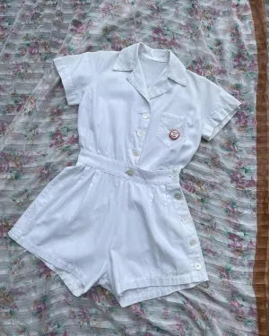 1930s/1940s Ivory Linen Tennis Sportswear Playsuit