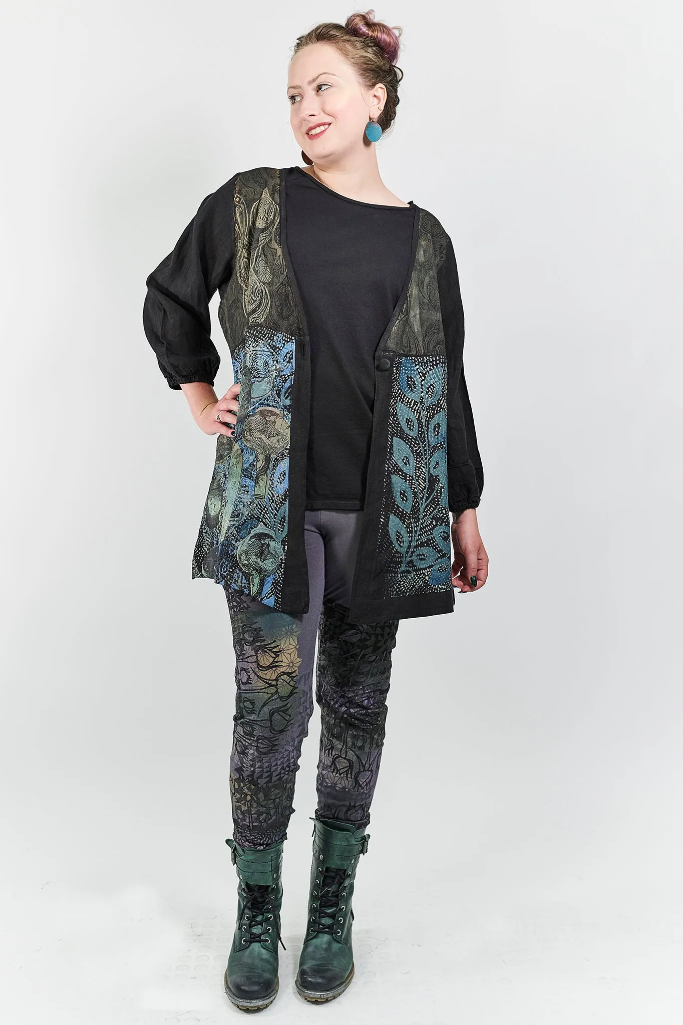 5264 Linen Single Button Cardi Black