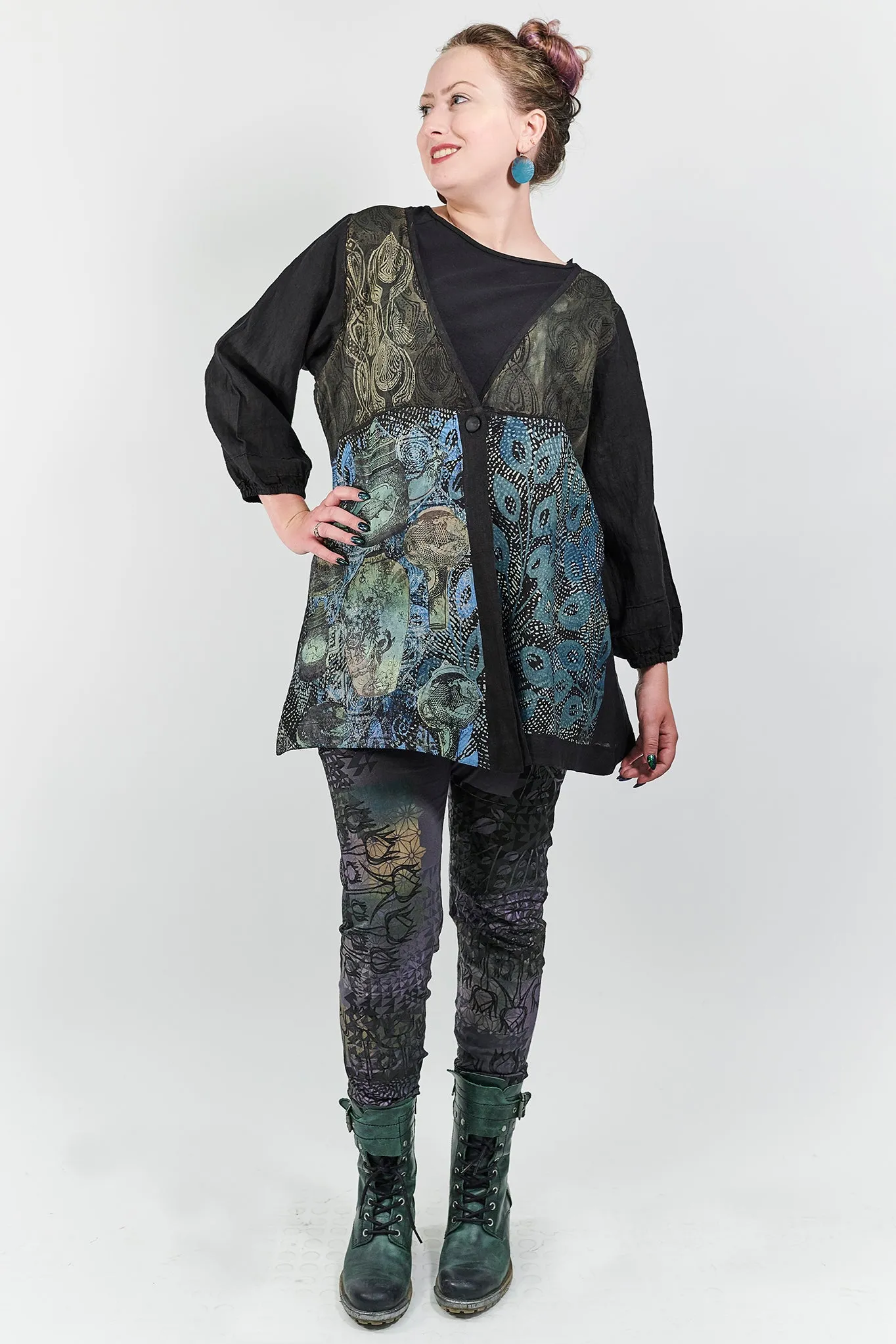 5264 Linen Single Button Cardi Black