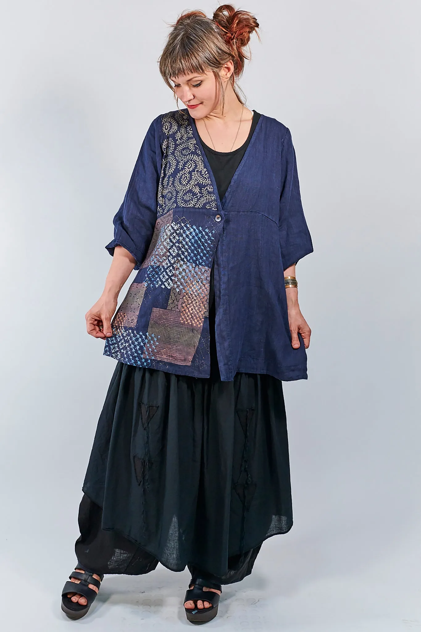 5264 Linen Single Button Cardi Indigo