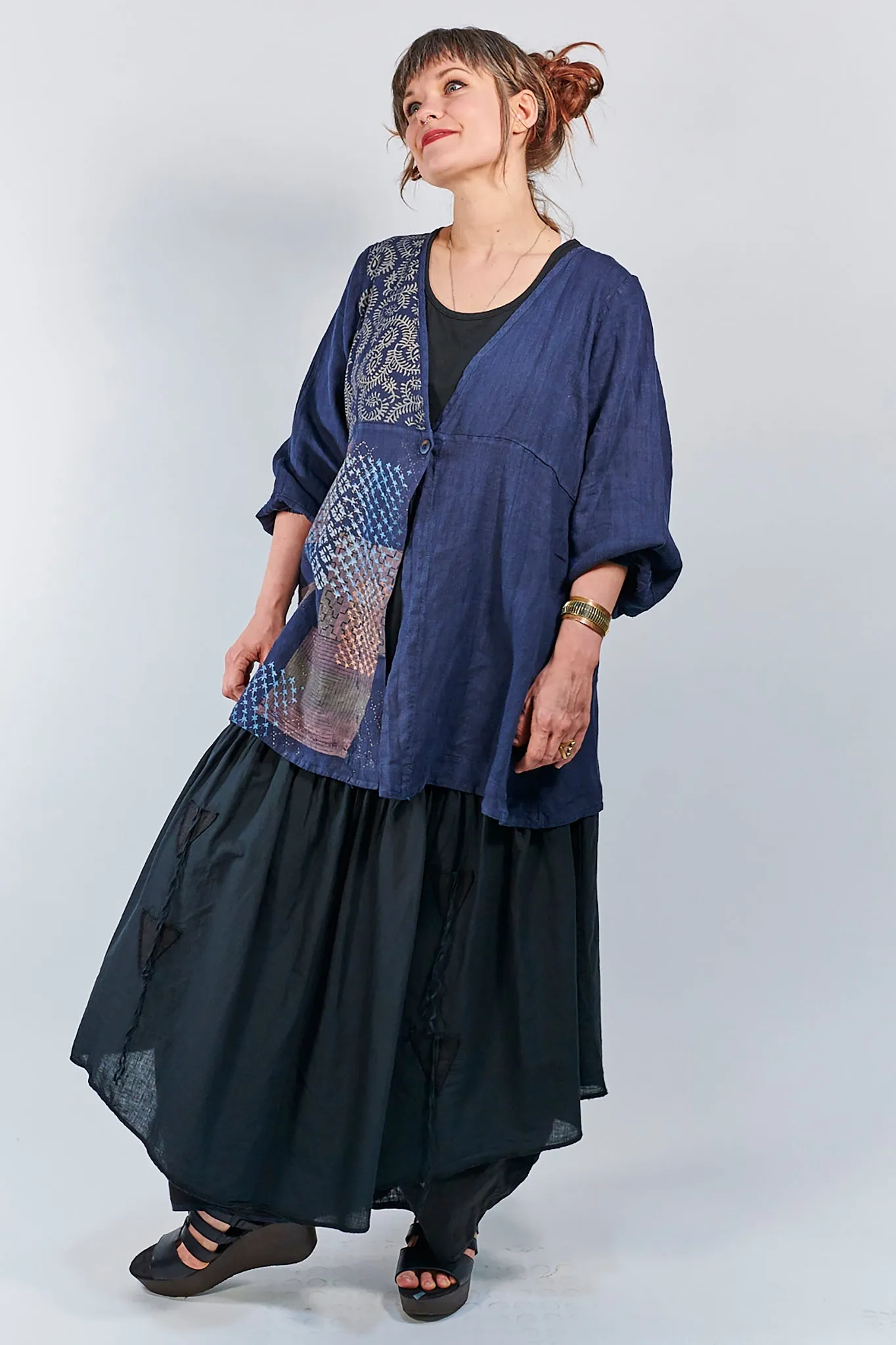 5264 Linen Single Button Cardi Indigo