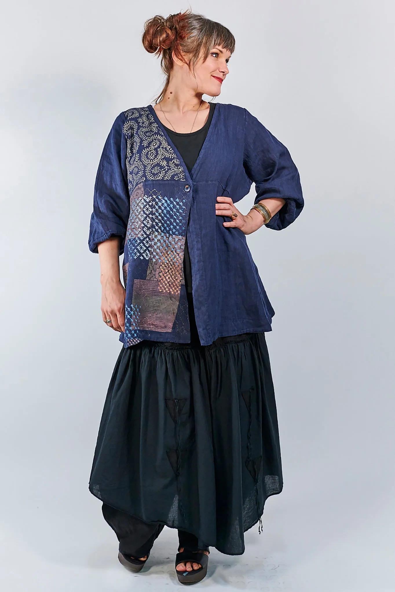 5264 Linen Single Button Cardi Indigo