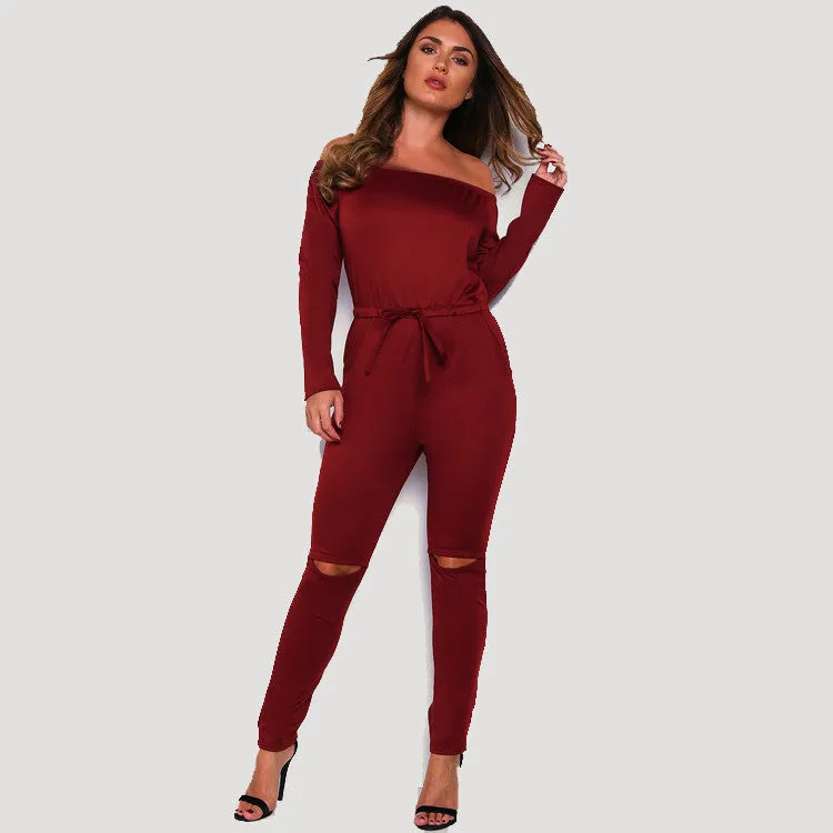 6 Color Rompers Womens Jumpsuit Sexy Off Shoulder Long Sleeve Autumn Elegant Bodycon Bodysuit Bandage Jumpsuits
