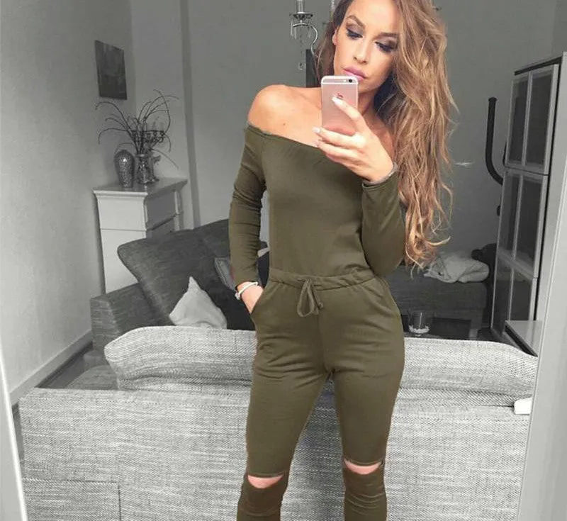 6 Color Rompers Womens Jumpsuit Sexy Off Shoulder Long Sleeve Autumn Elegant Bodycon Bodysuit Bandage Jumpsuits