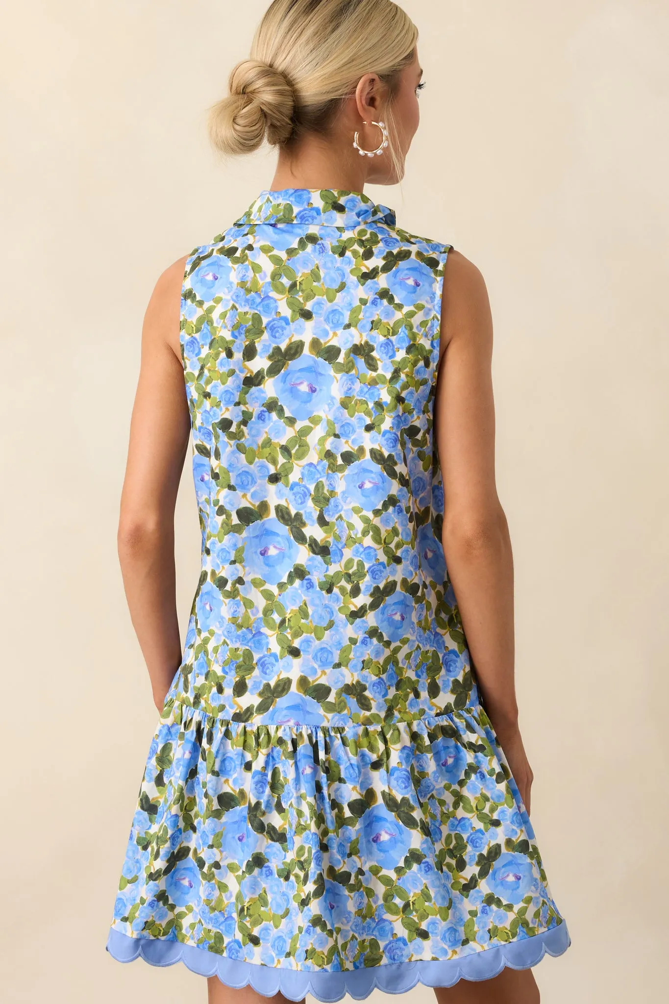 A Day To Remember Blue Floral Cotton Mini Shirt Dress