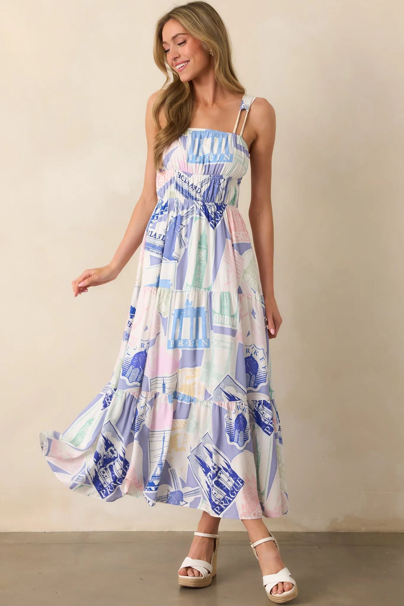 Adair Passport Print Blue Midi Dress