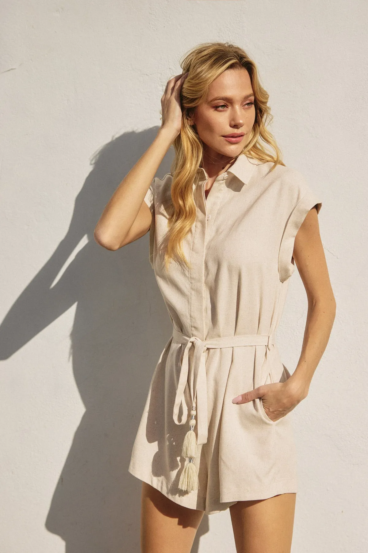 Adley Button Up Sash Belt Romper