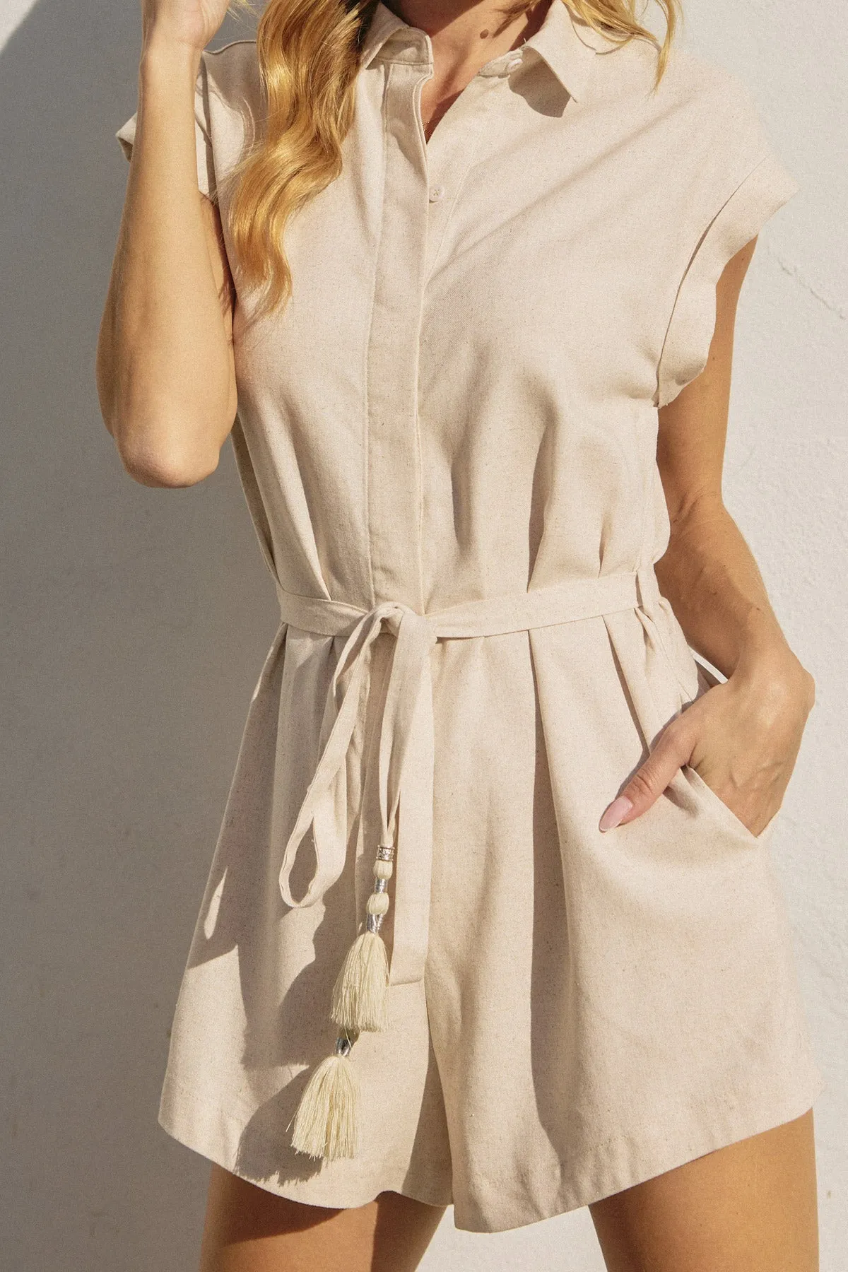 Adley Button Up Sash Belt Romper