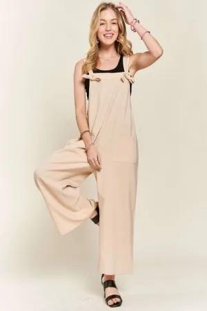 ADORA Knotted Wide Leg Tan Overalls