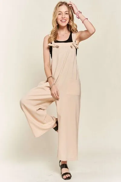 ADORA Knotted Wide Leg Tan Overalls