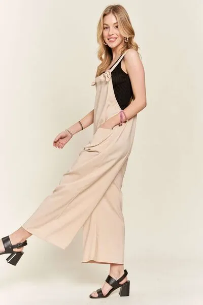 ADORA Knotted Wide Leg Tan Overalls
