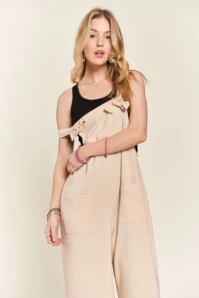 ADORA Knotted Wide Leg Tan Overalls