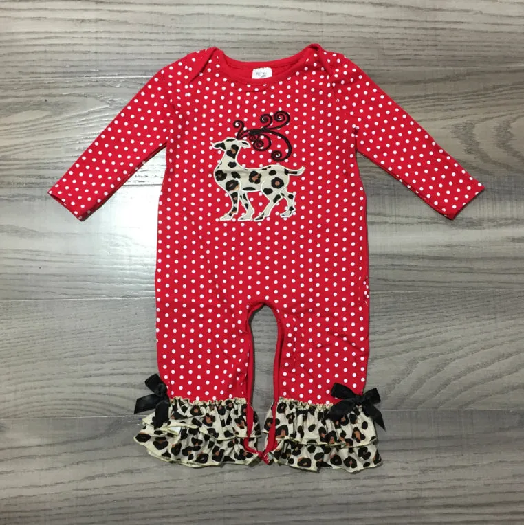 AL Limited Baby Girls Christmas Leopard Reindeer Holiday Cotton Romper One Piece