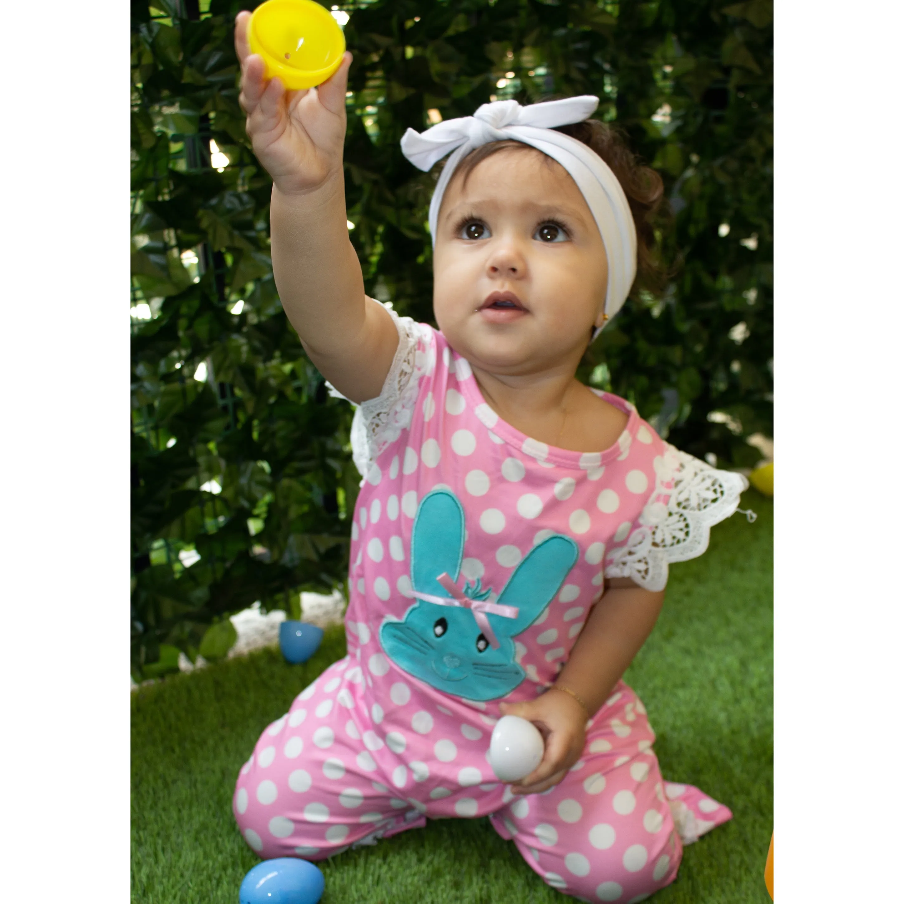 AL Limited Easter Bunny Baby Girls Polka Dot Lace Romper