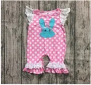 AL Limited Easter Bunny Baby Girls Polka Dot Lace Romper