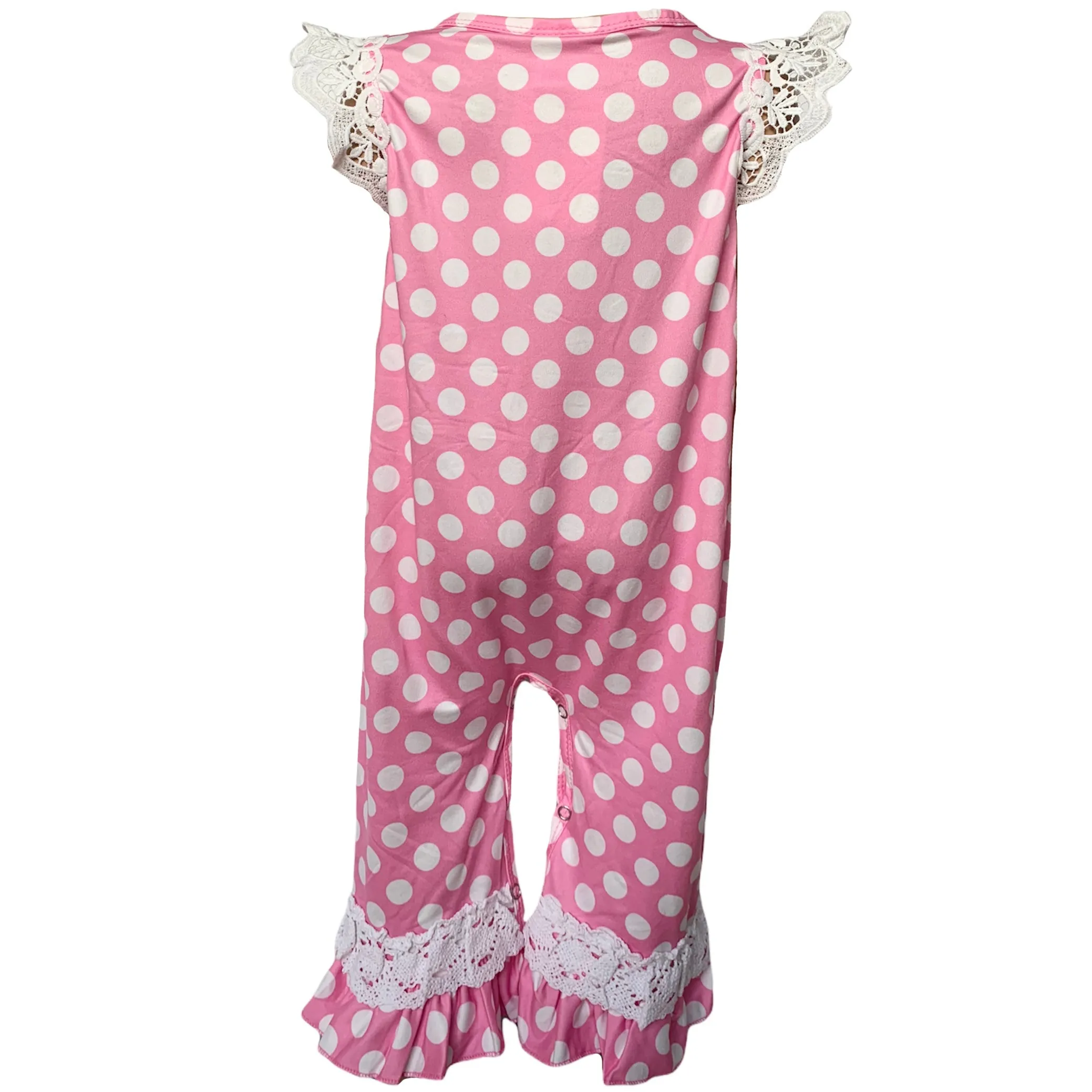 AL Limited Easter Bunny Baby Girls Polka Dot Lace Romper