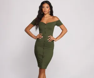 All Buttoned Up Off Graceful The Shoulder Midi Dress