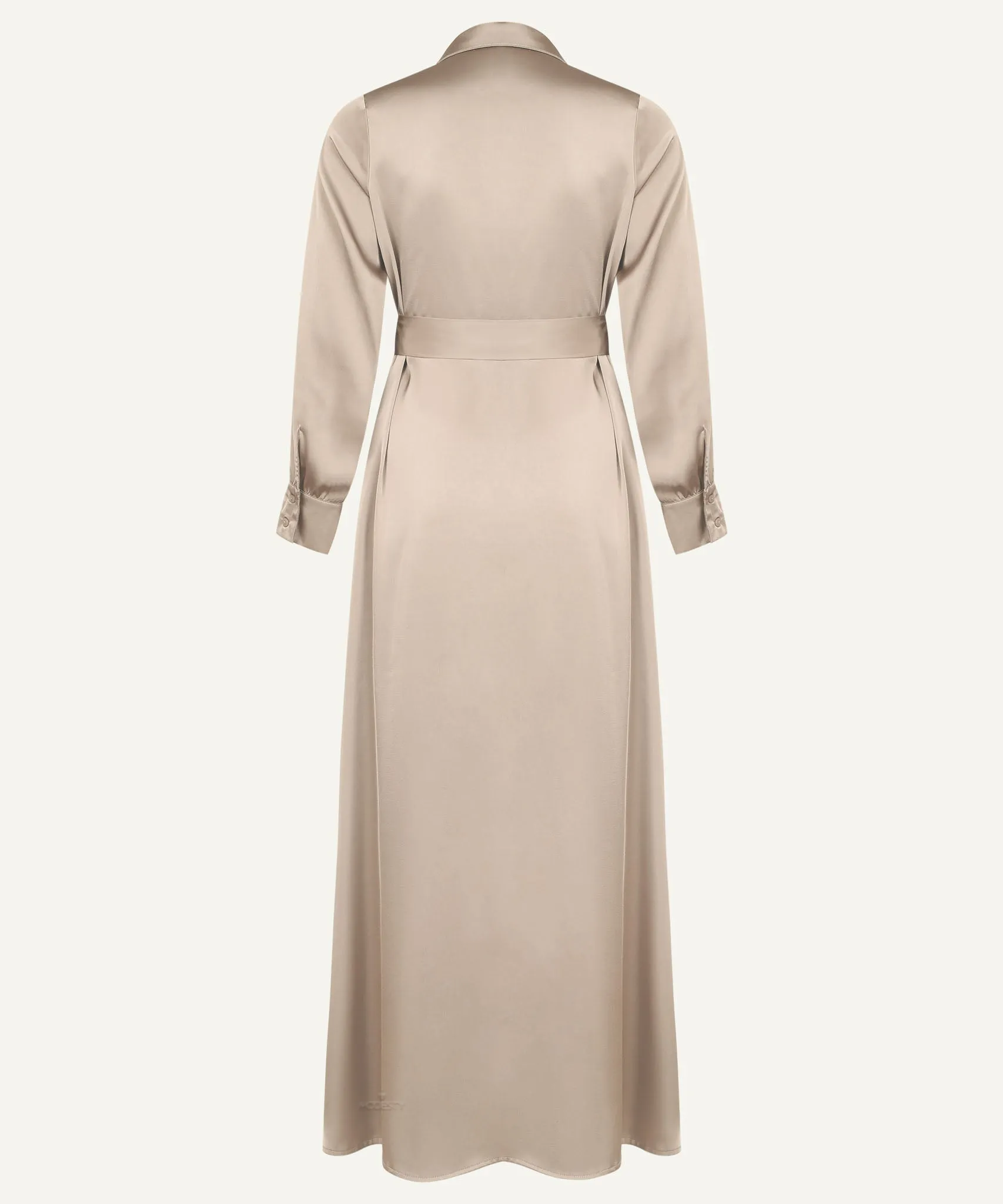 Almond Satin Button Down Collar Dress