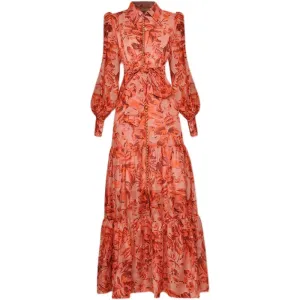 AMARETTO Long Button Front Crepe-de-chine Dress