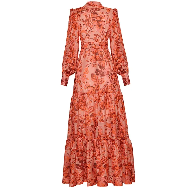 AMARETTO Long Button Front Crepe-de-chine Dress