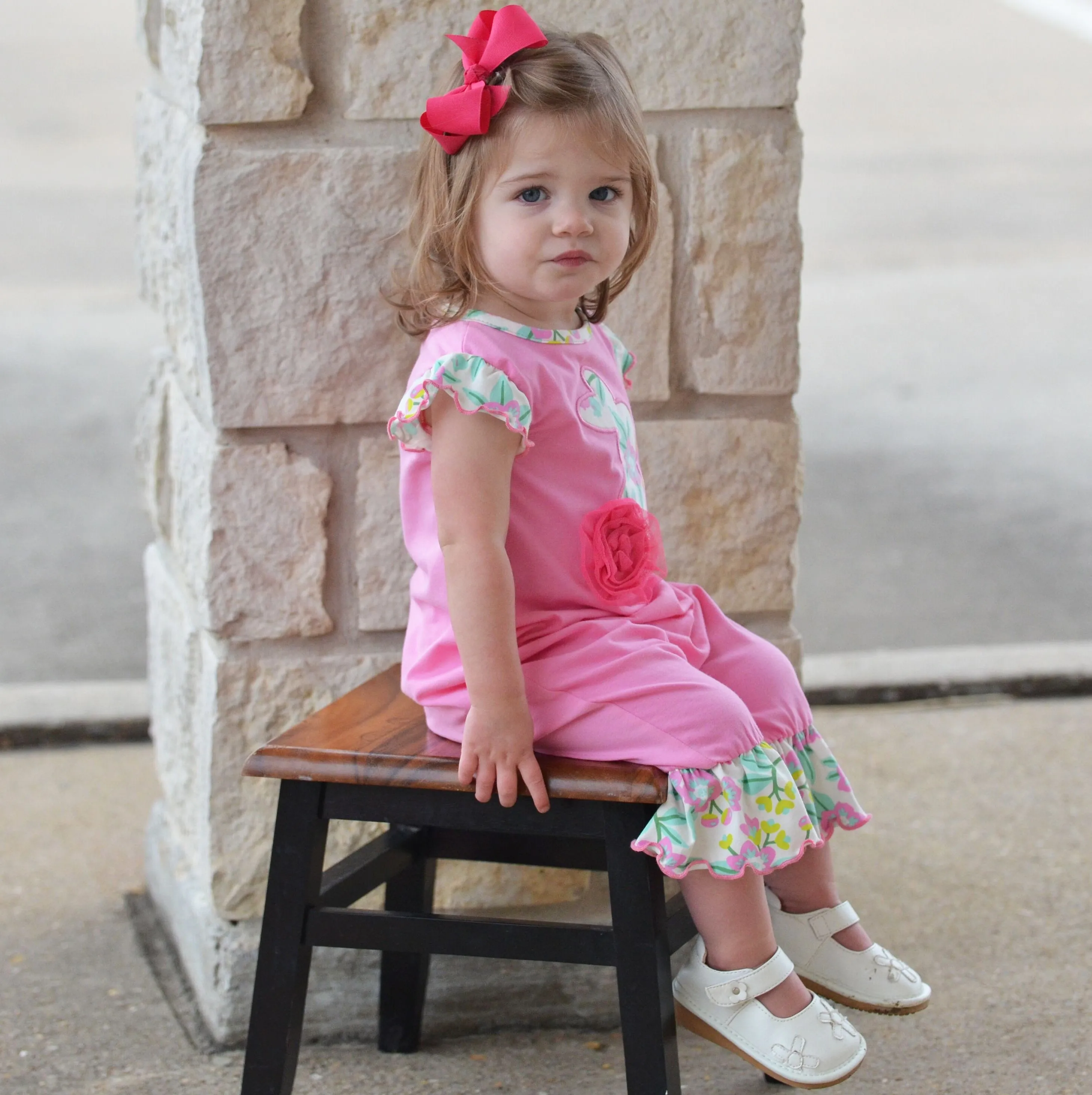 AnnLoren Pink Easter Bunny Baby Girls' Romper Floral Ruffles Holiday Outfit Playsuit