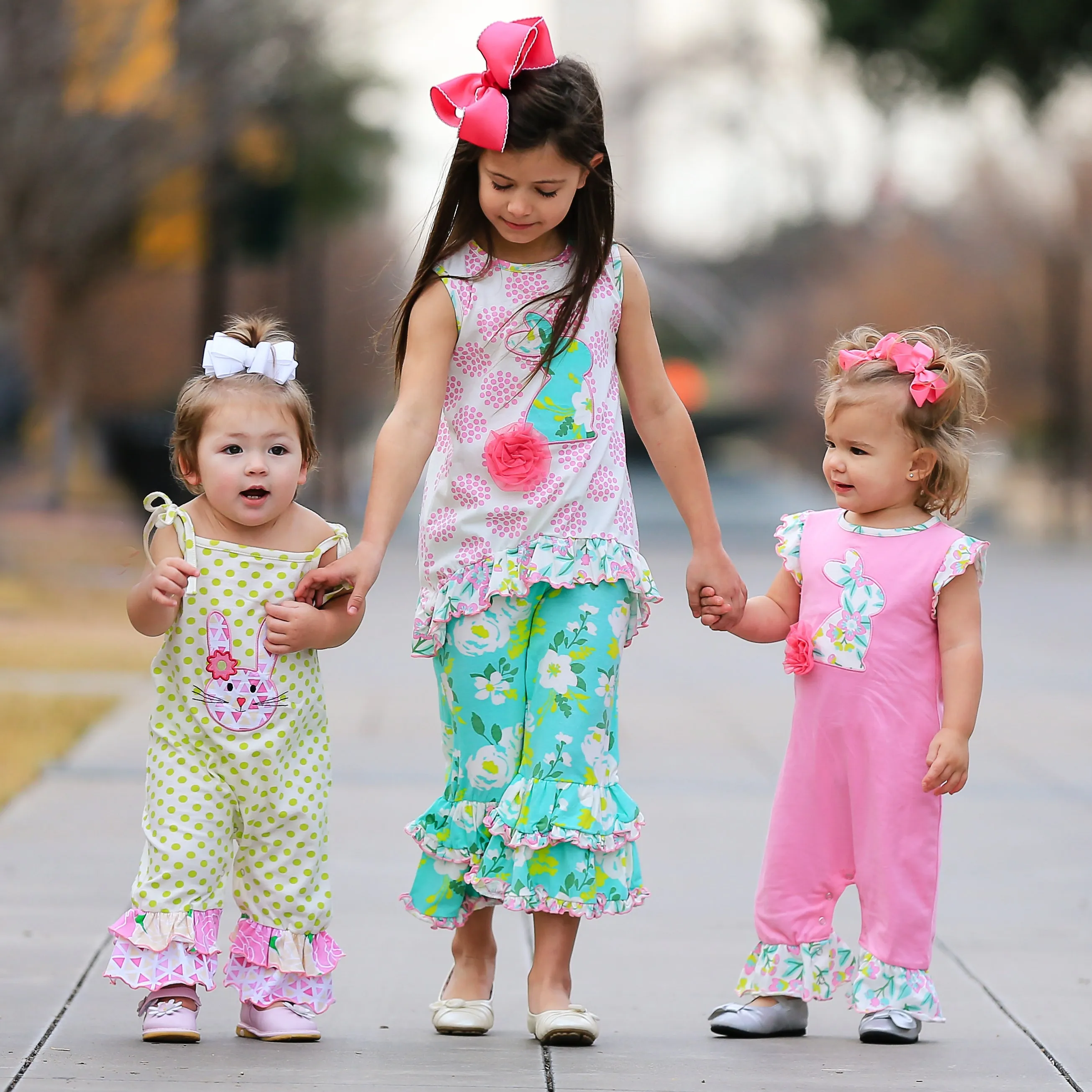 AnnLoren Pink Easter Bunny Baby Girls' Romper Floral Ruffles Holiday Outfit Playsuit