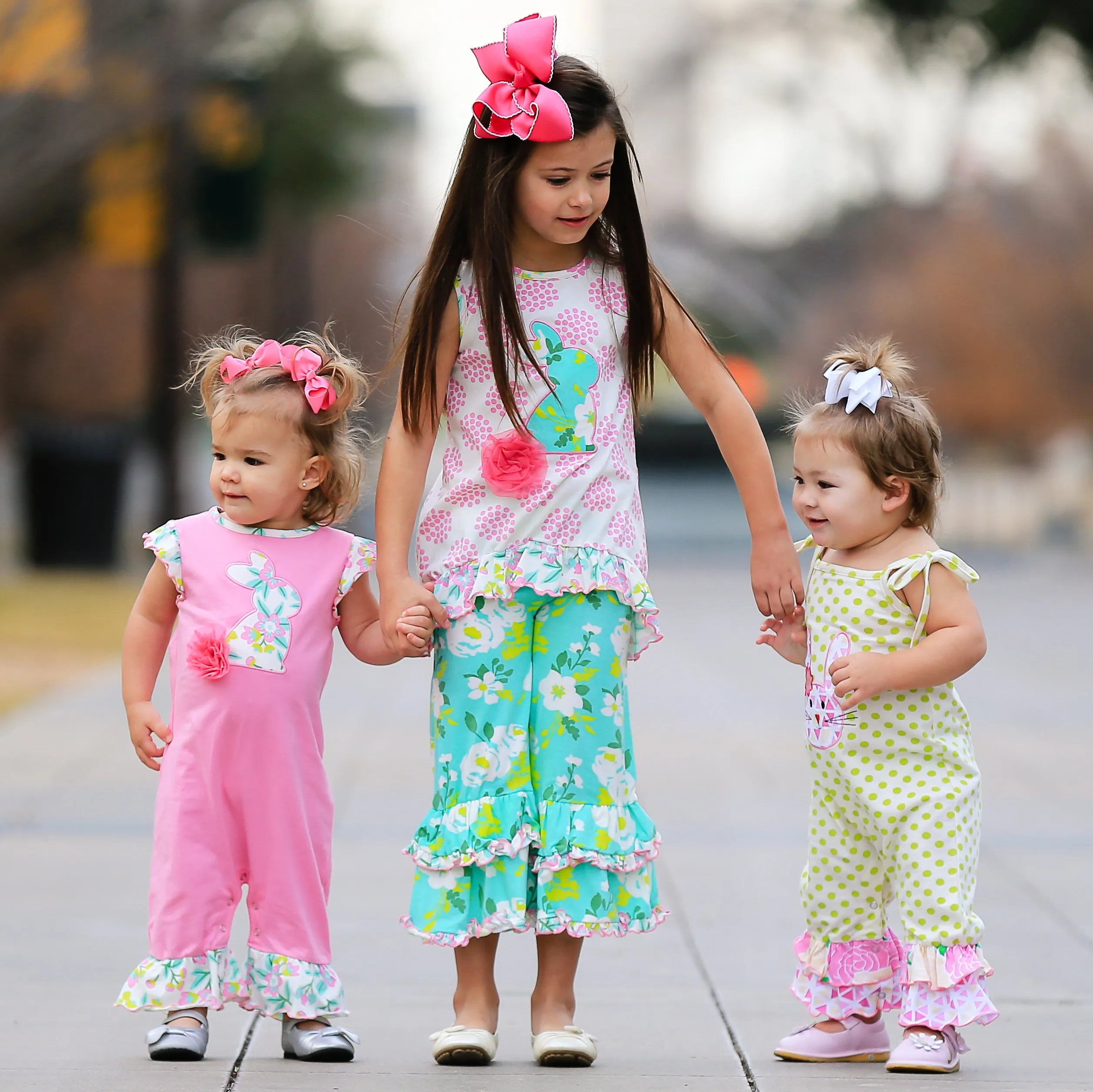 AnnLoren Pink Easter Bunny Baby Girls' Romper Floral Ruffles Holiday Outfit Playsuit