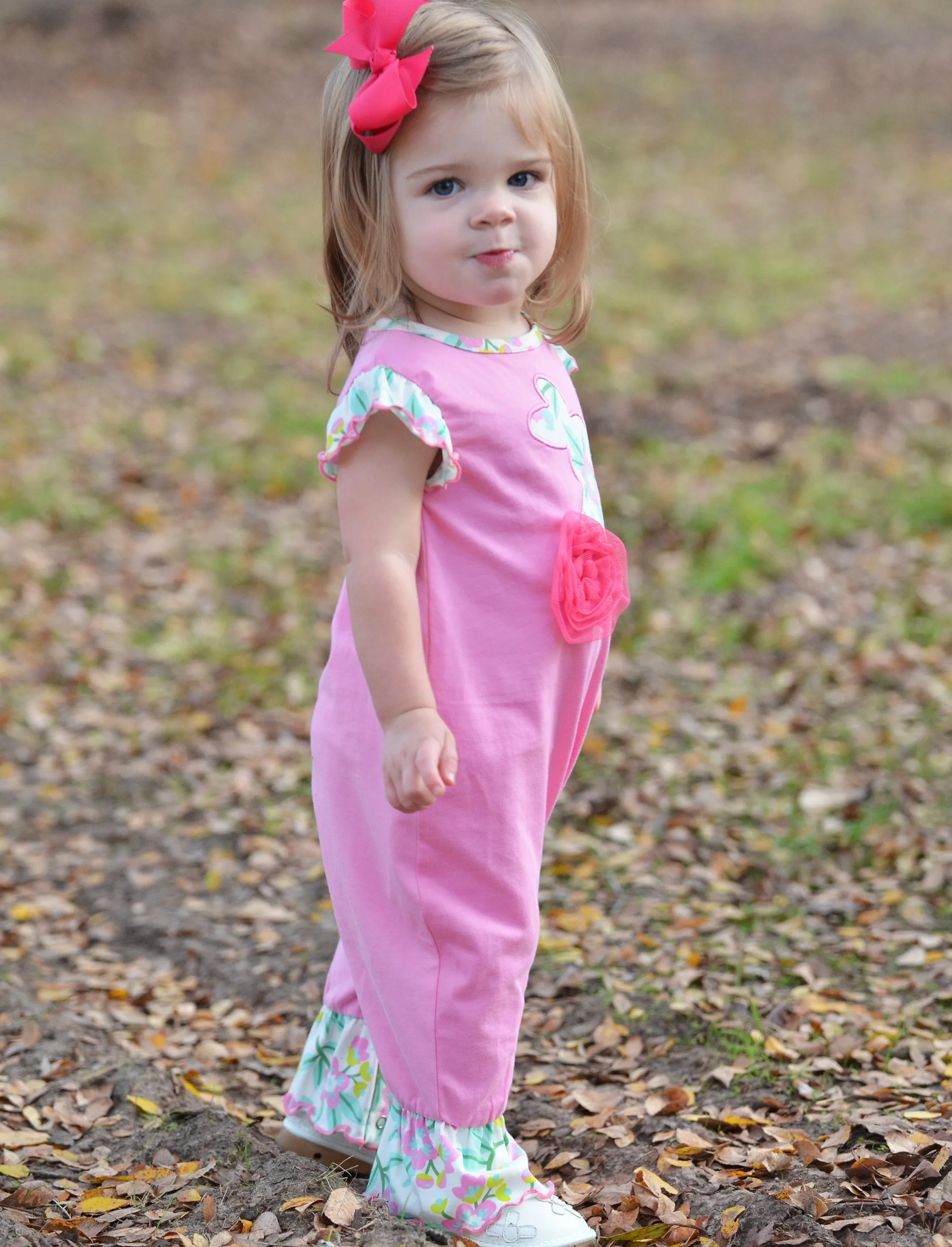 AnnLoren Pink Easter Bunny Baby Girls' Romper Floral Ruffles Holiday Outfit Playsuit