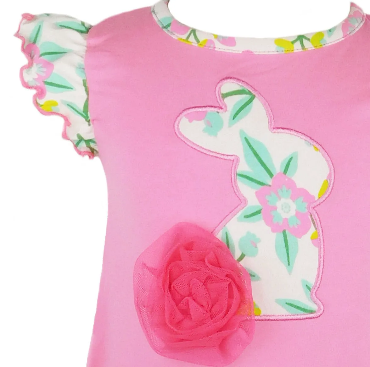 AnnLoren Pink Easter Bunny Baby Girls' Romper Floral Ruffles Holiday Outfit Playsuit
