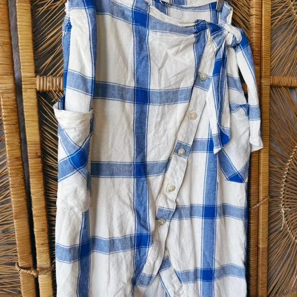 Anthropology Maeve Plaid Wrap Linen Skirt Asymmetric Button Pocket SZ: 6
