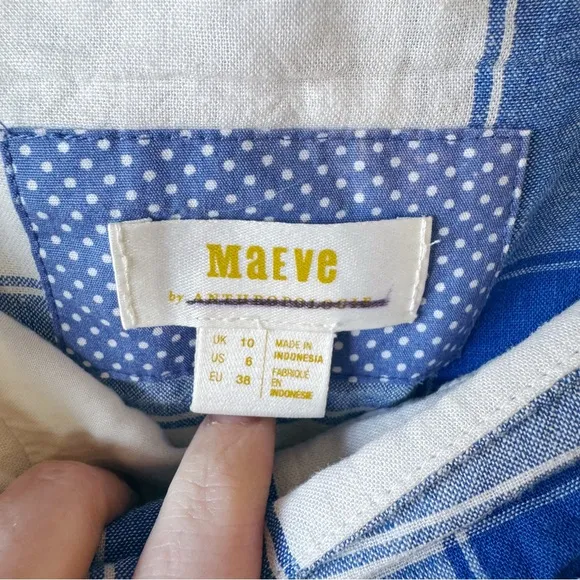 Anthropology Maeve Plaid Wrap Linen Skirt Asymmetric Button Pocket SZ: 6
