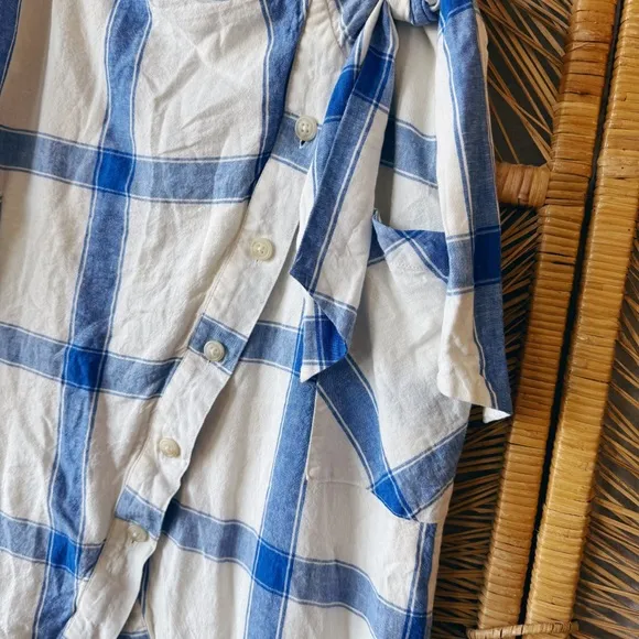 Anthropology Maeve Plaid Wrap Linen Skirt Asymmetric Button Pocket SZ: 6