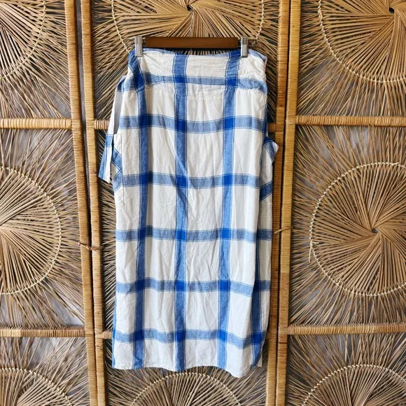 Anthropology Maeve Plaid Wrap Linen Skirt Asymmetric Button Pocket SZ: 6
