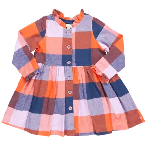 Autumn Dress - Navy Orange Check ||  Pink Chicken