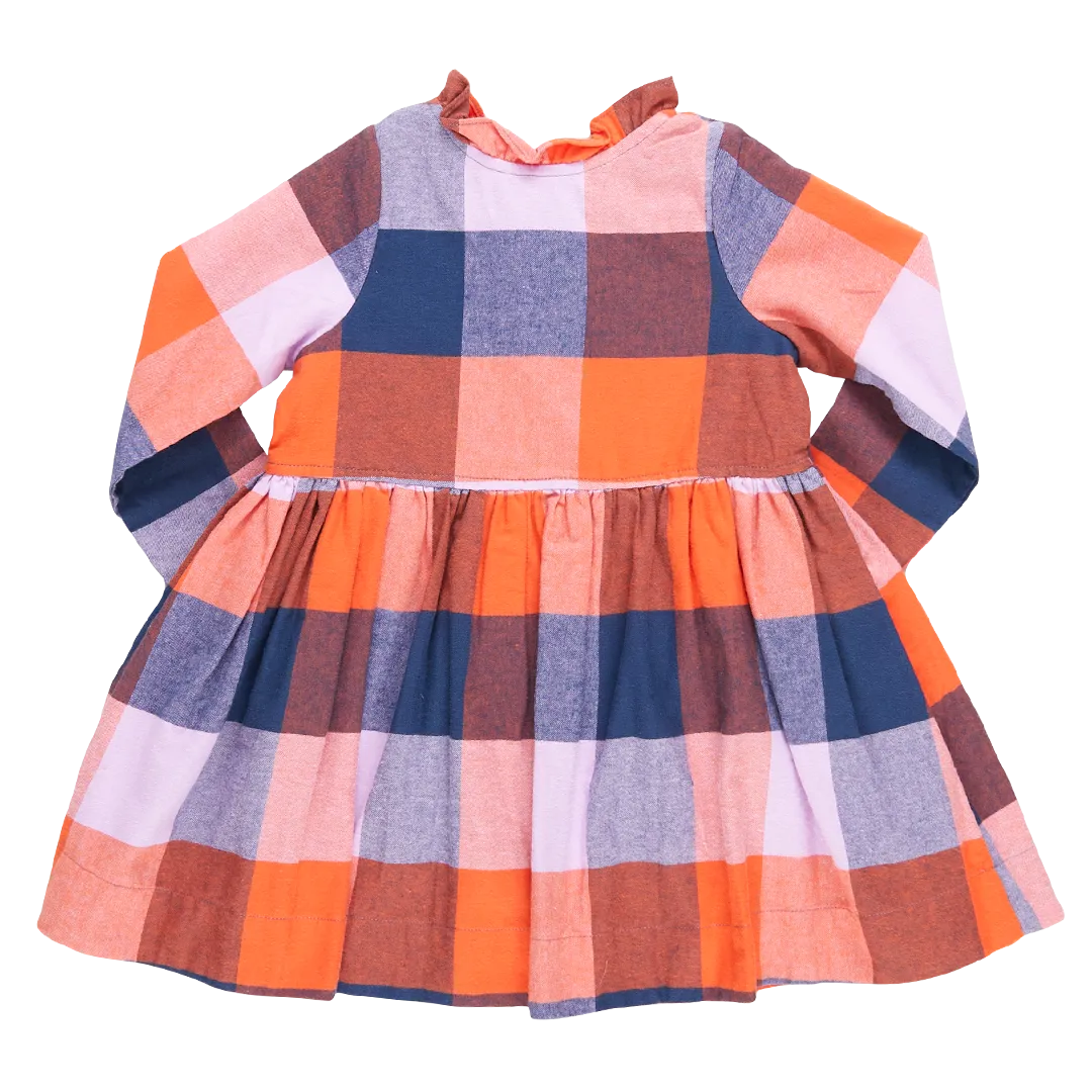 Autumn Dress - Navy Orange Check ||  Pink Chicken