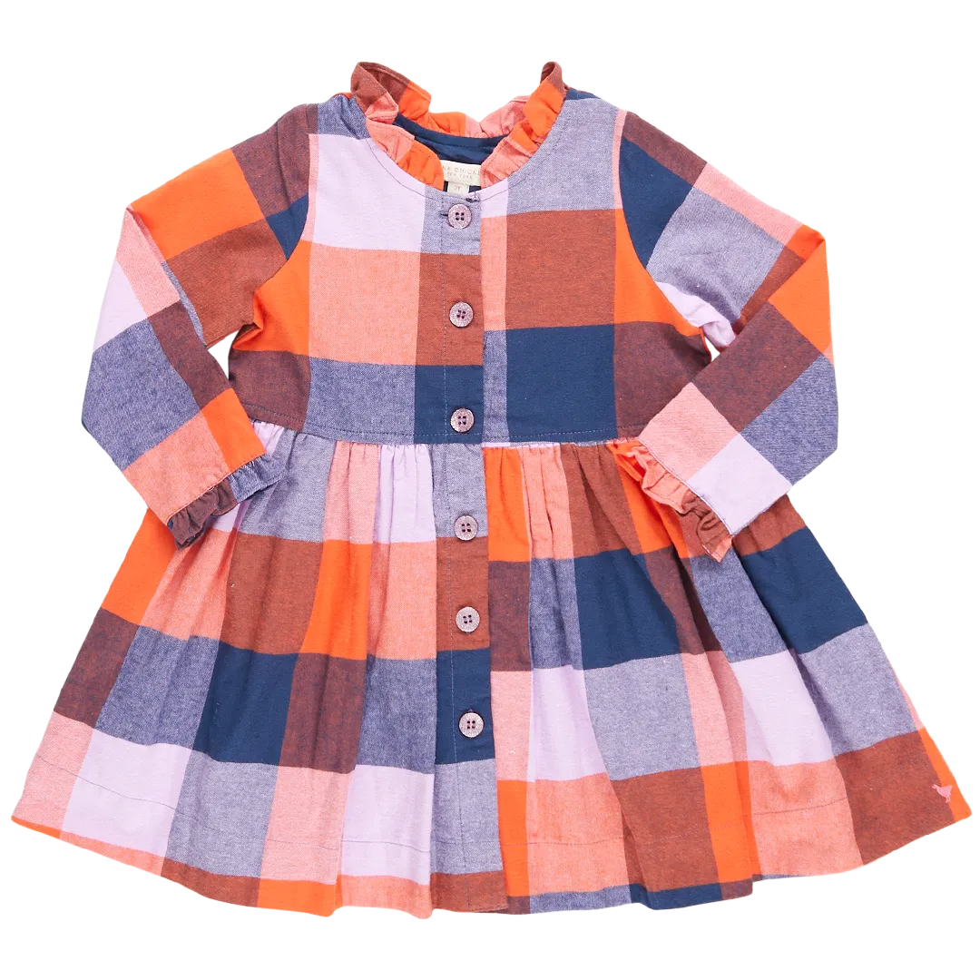 Autumn Dress - Navy Orange Check ||  Pink Chicken