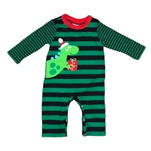 Baby Boys Dinosaur Christmas Striped Holiday Cotton Romper