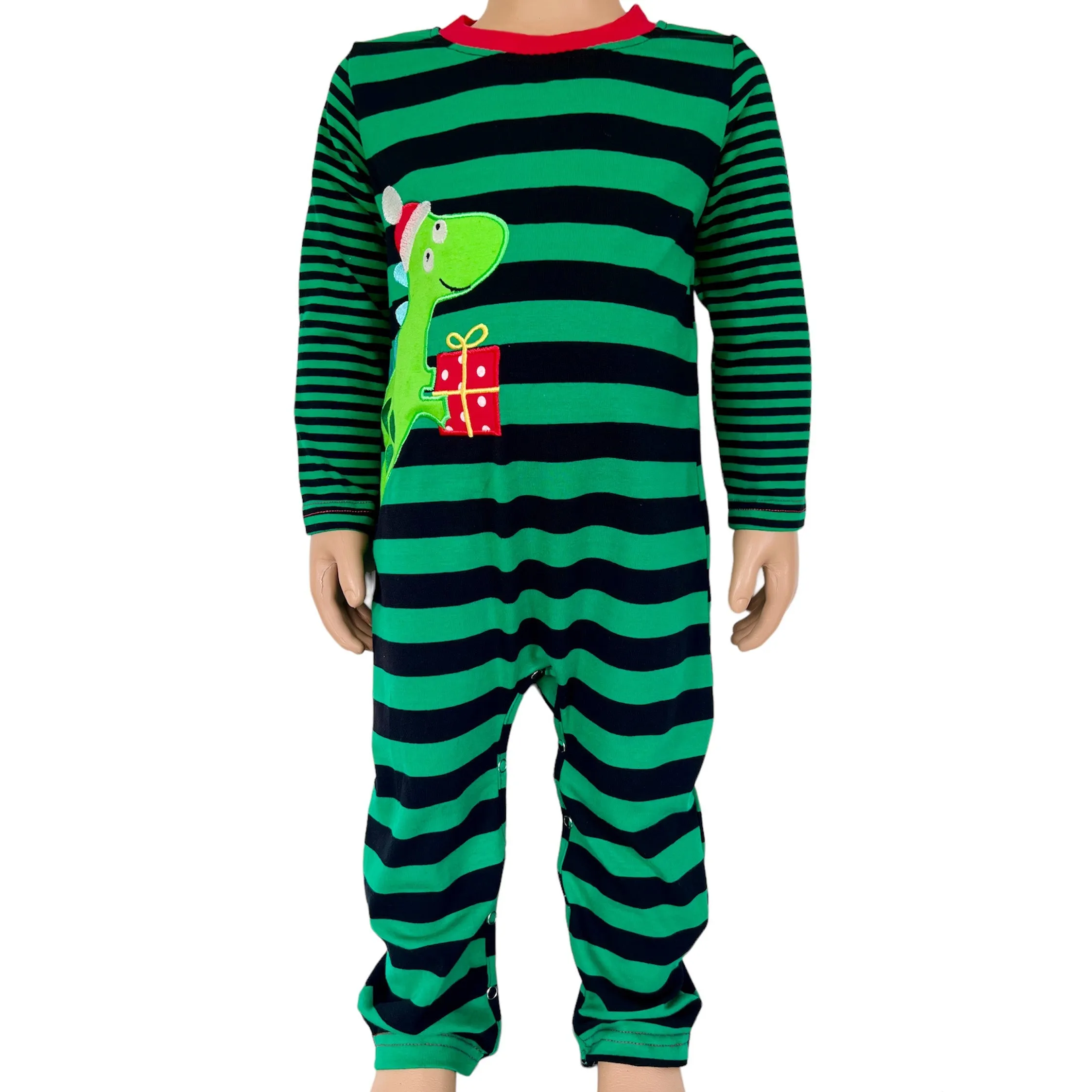 Baby Boys Dinosaur Christmas Striped Holiday Cotton Romper