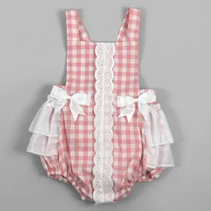 Baby Girl Pink Gingham Summer Pinafore Style Romper