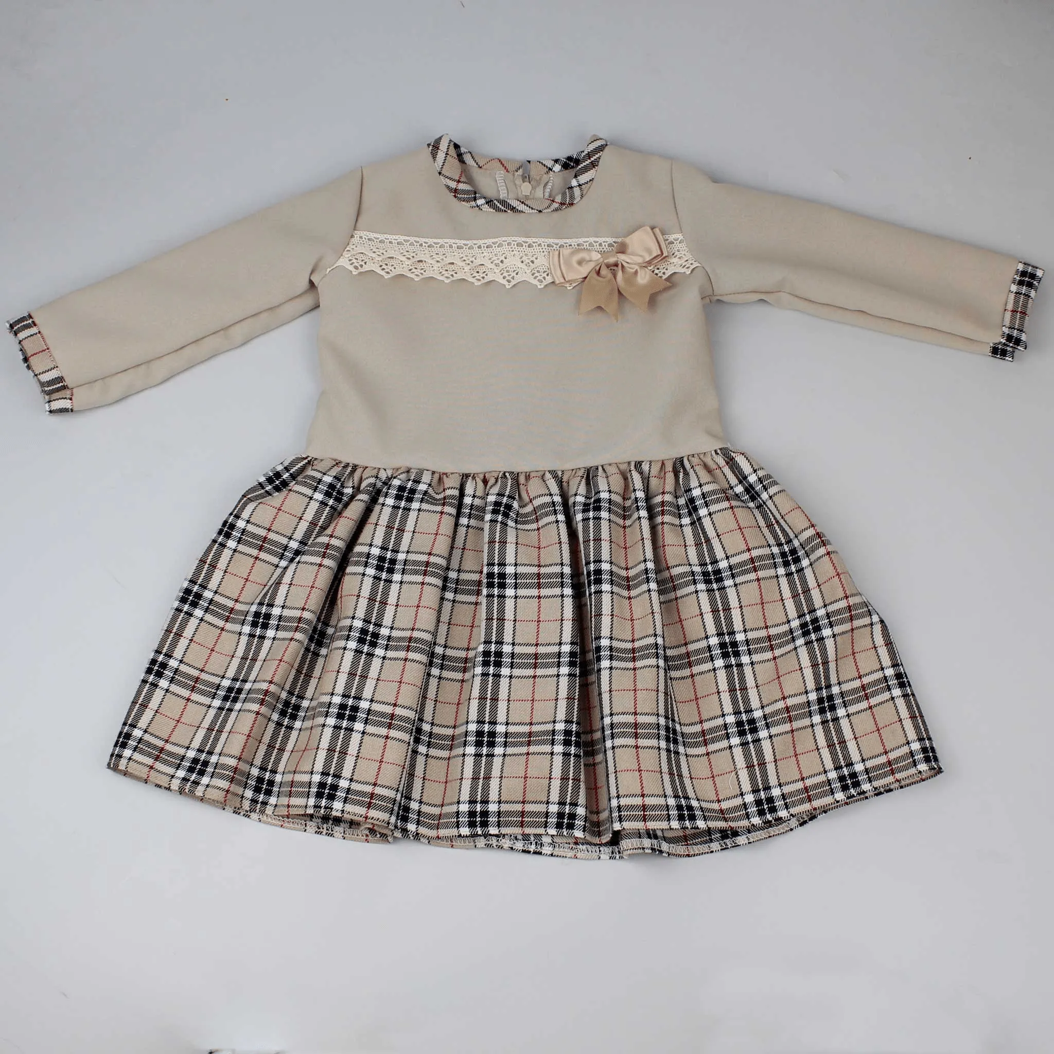 Baby Girls Beige and Tartan Dress