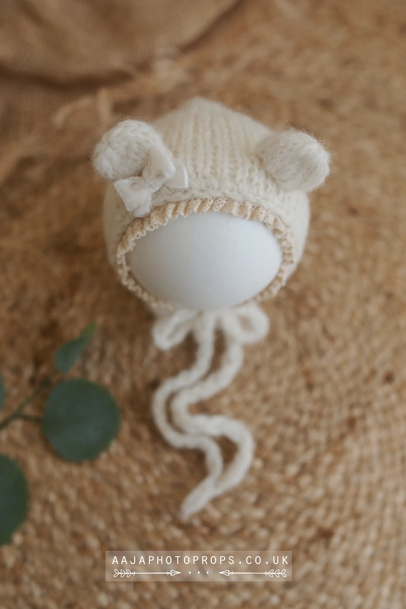 Baby newborn knitted romper and bear bonnet, off white, made to order
