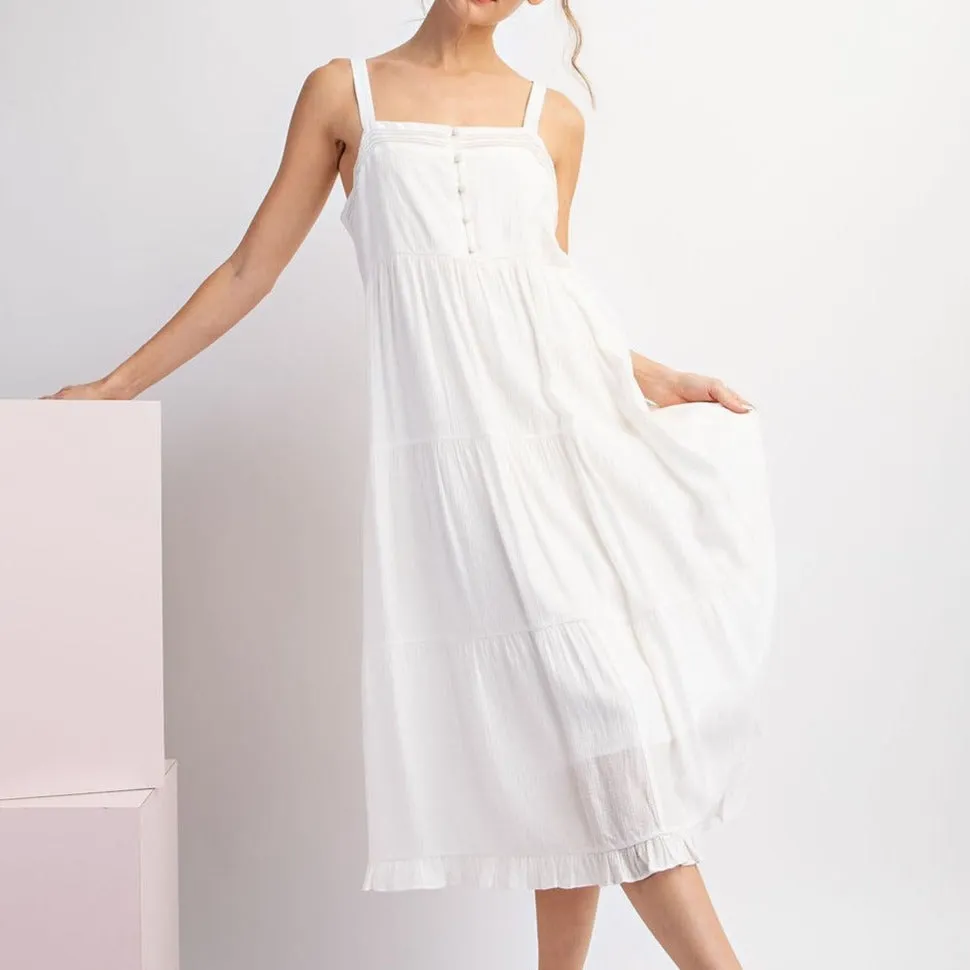 Beach Side White Tiered Sleeveless Midi Dress-FINAL SALE