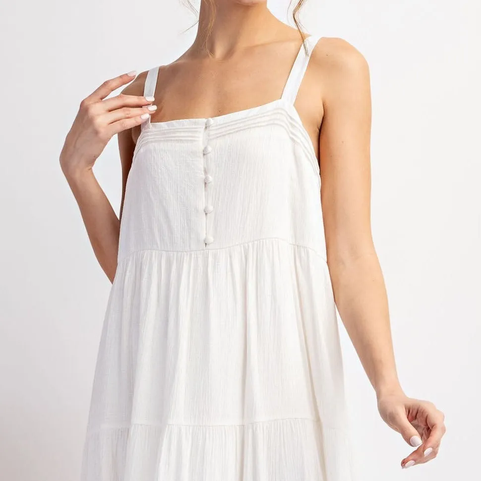 Beach Side White Tiered Sleeveless Midi Dress-FINAL SALE
