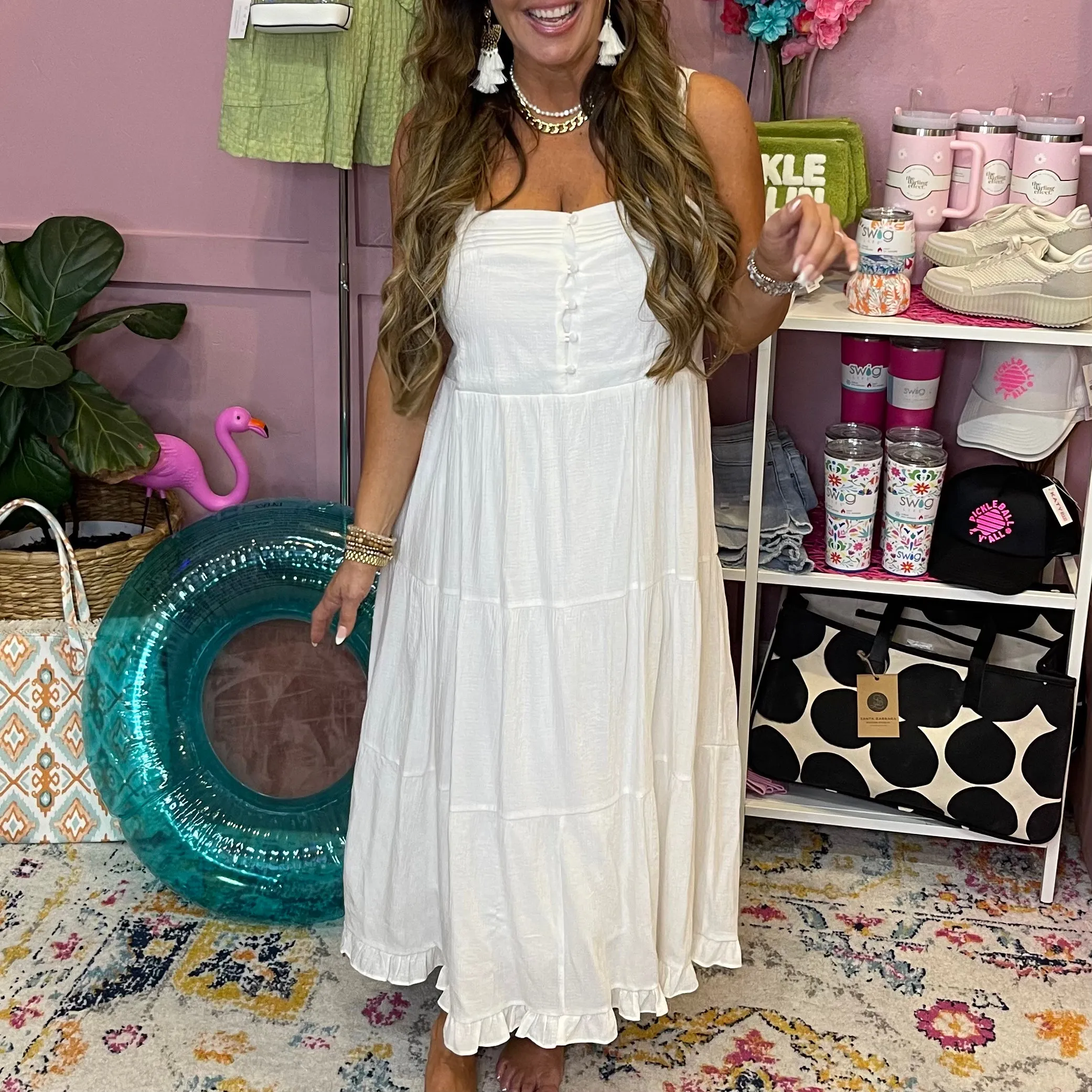 Beach Side White Tiered Sleeveless Midi Dress-FINAL SALE