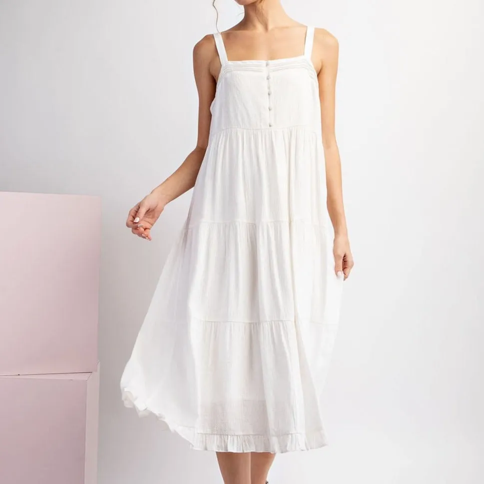 Beach Side White Tiered Sleeveless Midi Dress-FINAL SALE