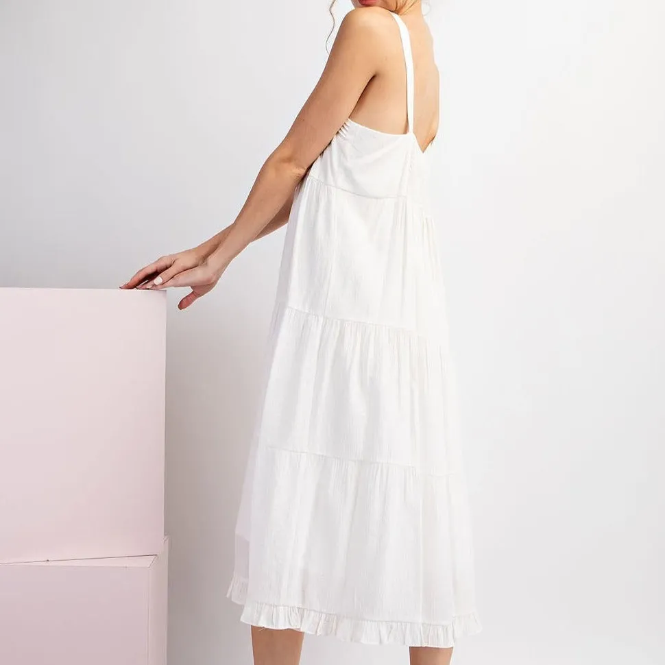 Beach Side White Tiered Sleeveless Midi Dress-FINAL SALE