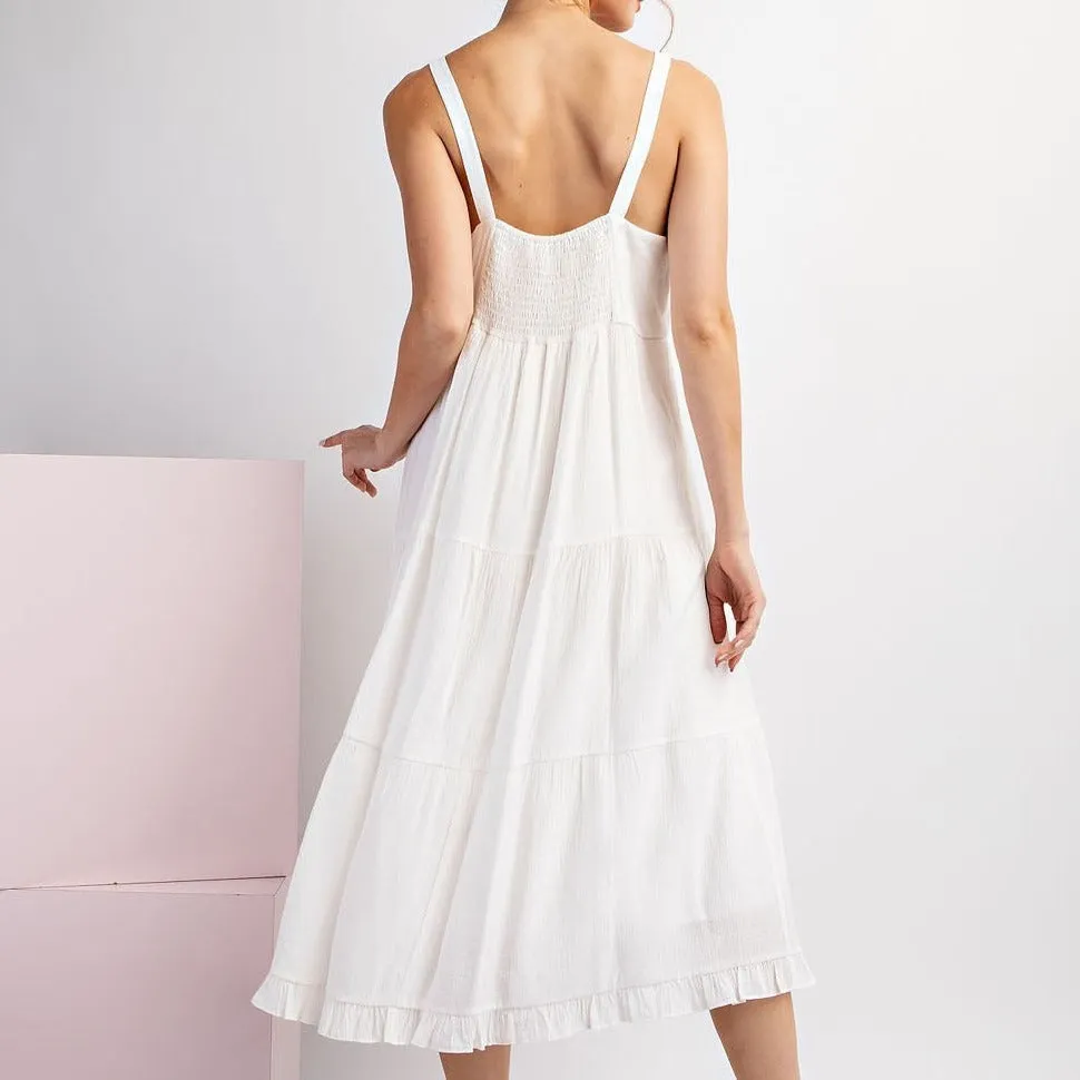 Beach Side White Tiered Sleeveless Midi Dress-FINAL SALE