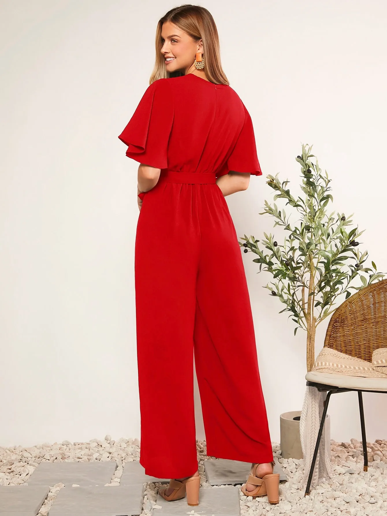 BizChic Summer Belted V-Neck Polka Dot Printed Jumpsuit For Casual Or Rural Occasions Women Rompers